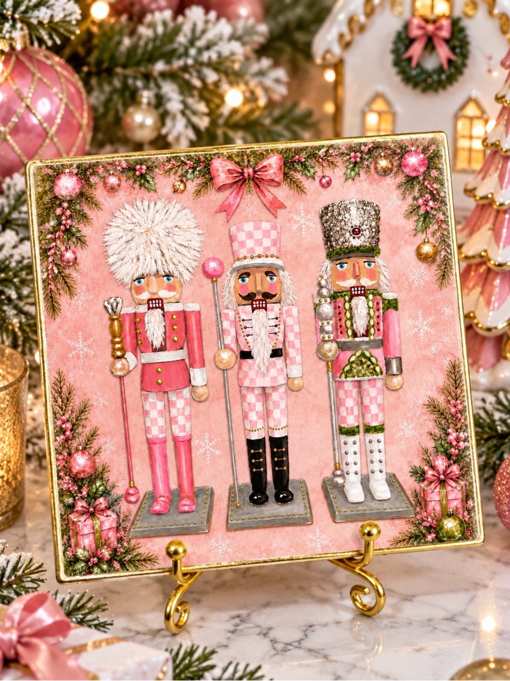 Hand crafted rosy check nutcrackers ceramic coaster stone 4”
